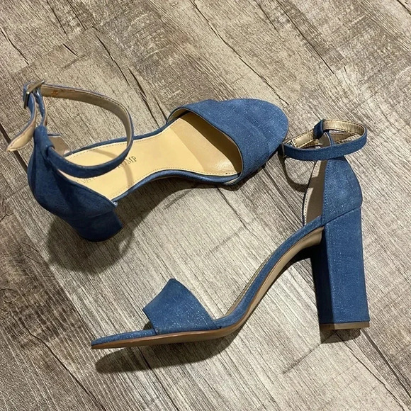 Ivanka Trump - Klover Sandals - Blue Chambray Suede Block Heel - Size 9M - GUC!! - Picture 2 of 9